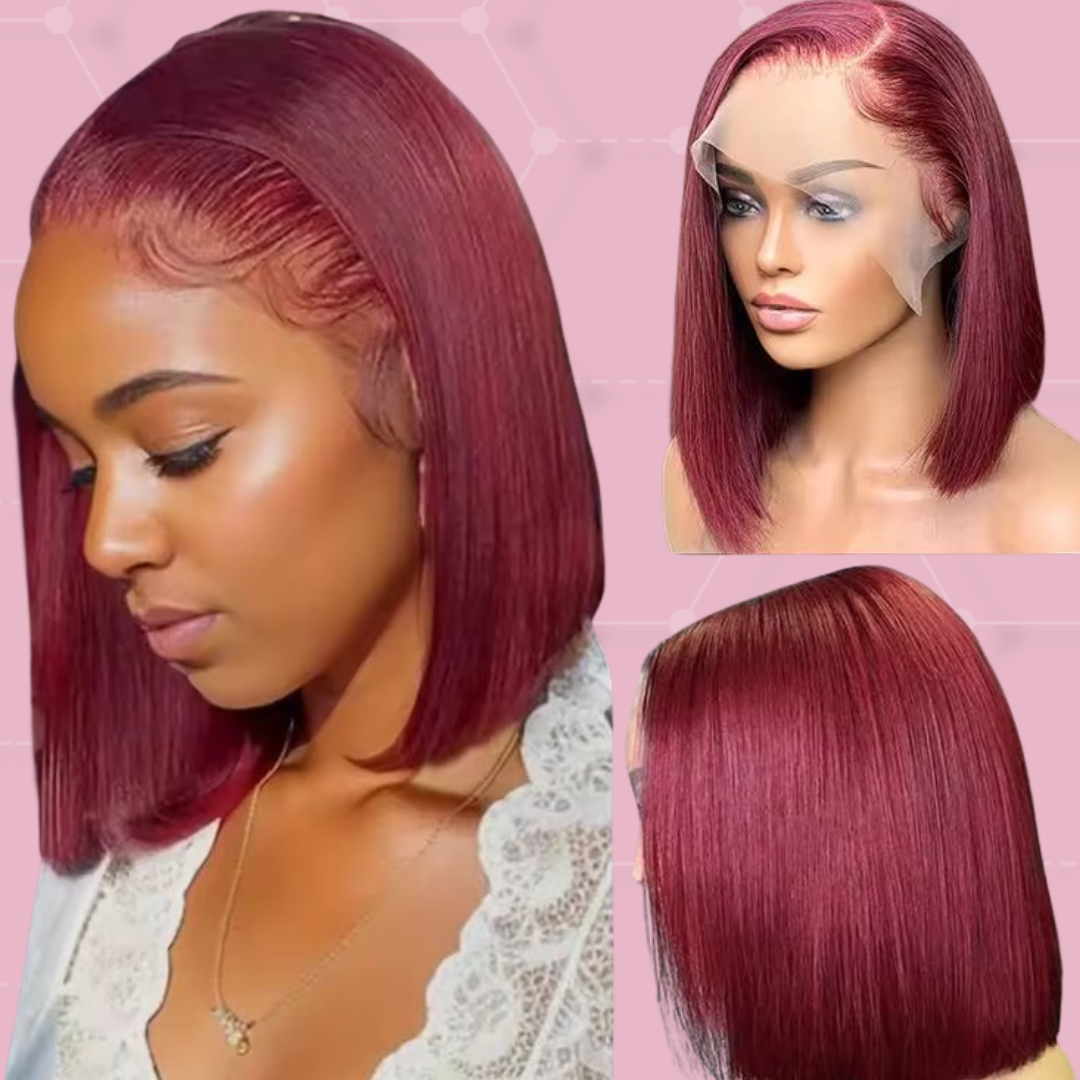 99J Burgundy 12” HD Lace Bob Wig